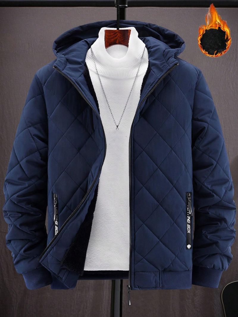 Giacca invernale casual da uomo con cappuccio foderata in pile e cerniera, capospalla caldo e leggero per il freddo (nero, blu navy, marrone, grigio)_voghion.com