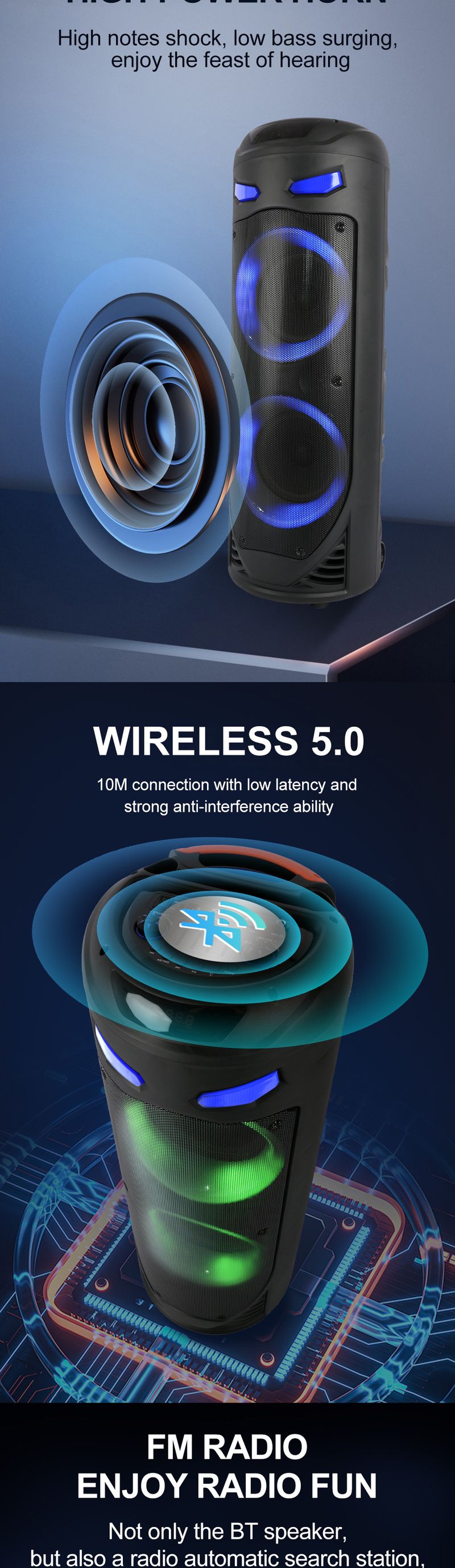 E ZQS8237 Lantern Aperture Double 8-inch High-power 40W Bluetooth Large Speaker_voghion.com