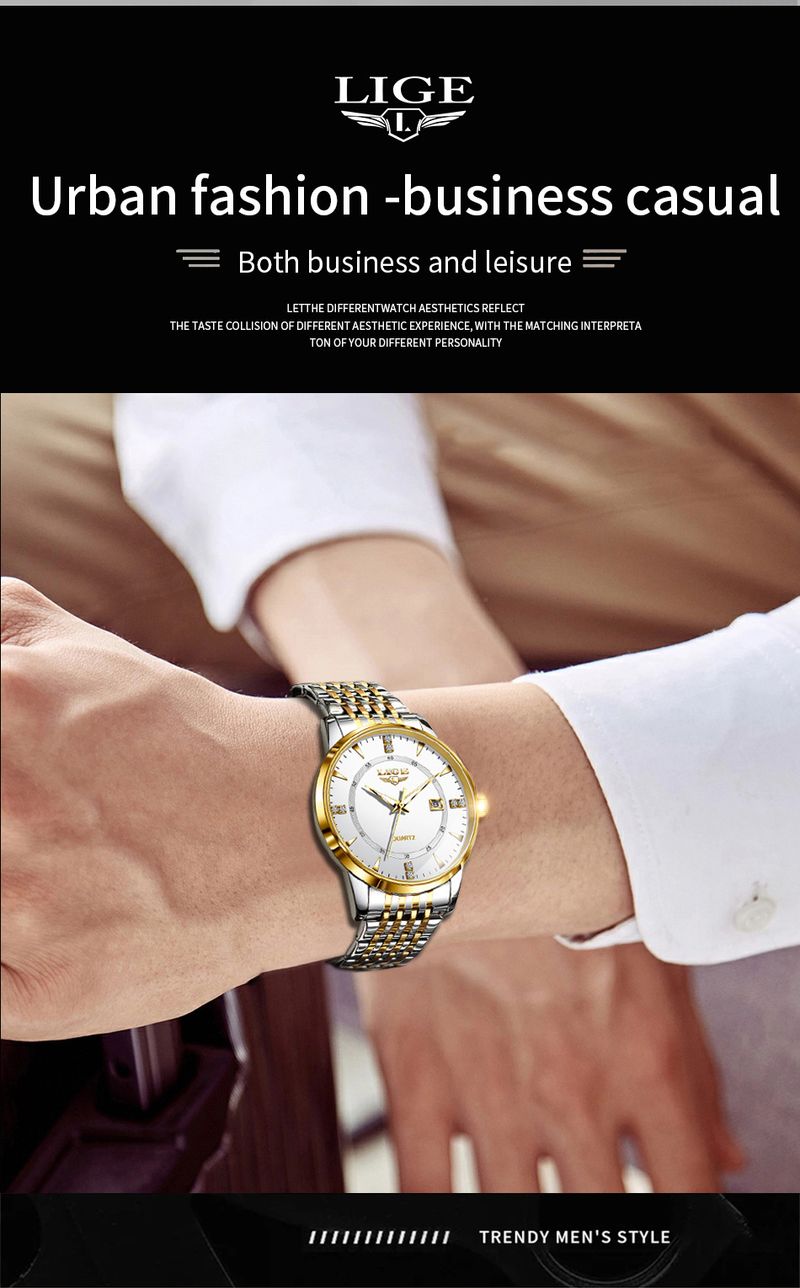 Men's Business Watch With Date Function, Water Resistant, Stainless Steel Band, Mineral Crystal Glass, Quartz Movement_voghion.com