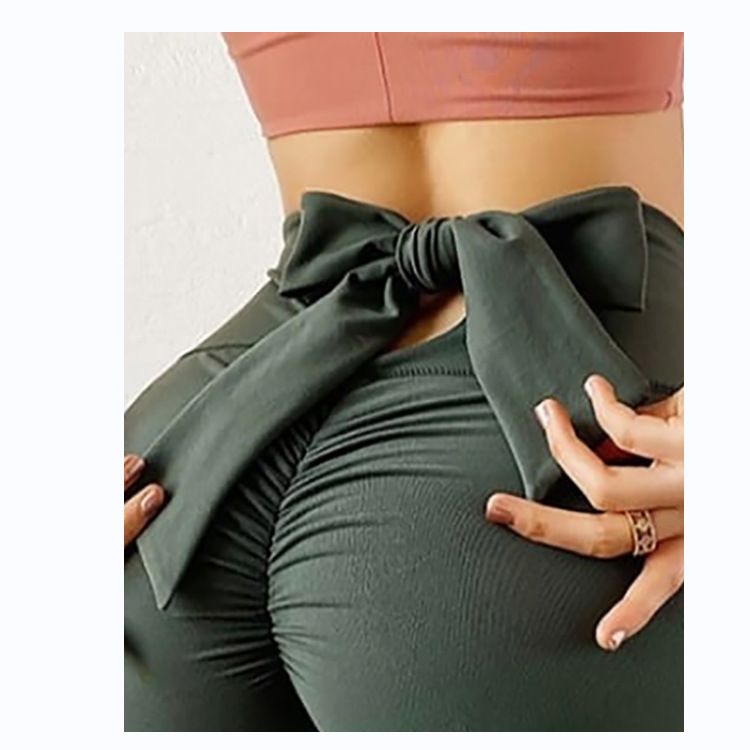 Pantaloni da yoga da yoga da donna con stampa multicolore antirughe sull'anca, dimagranti a vita alta, con fiocco elasticizzato_voghion.com