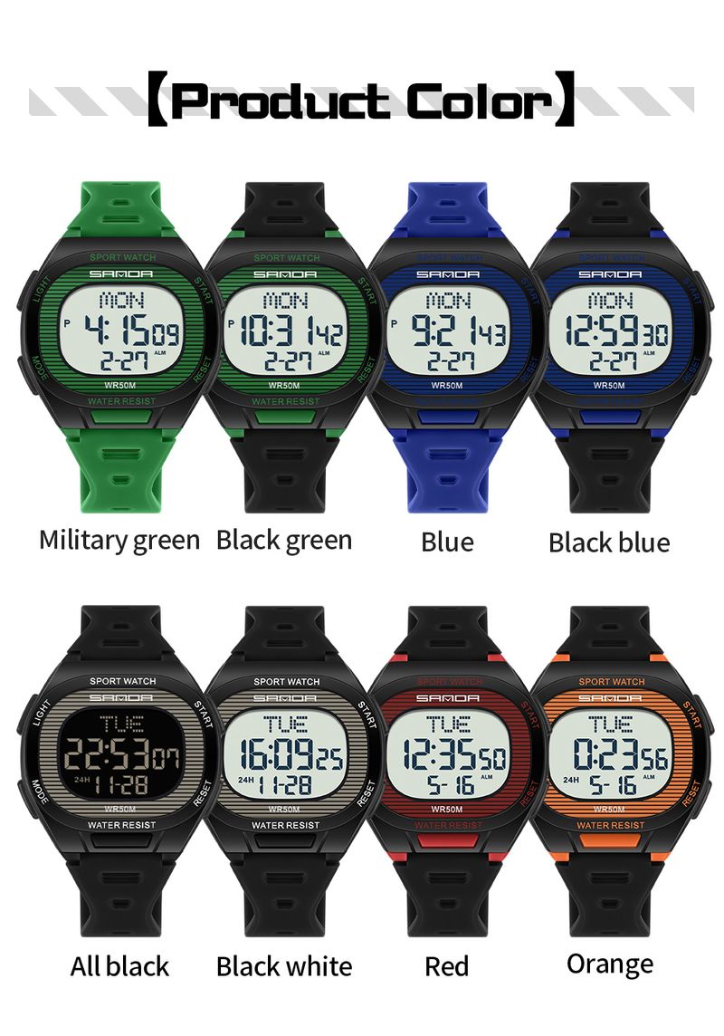 Orologio elettronico da uomo quadrato, multifunzione, conto alla rovescia, LED, impermeabile, regalo_voghion.com