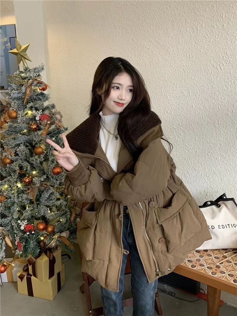 2023 Internet Famous Korean Version New Loose Casual Medium Length Down Cotton Jacket With Large Pockets Warmth And_voghion.com