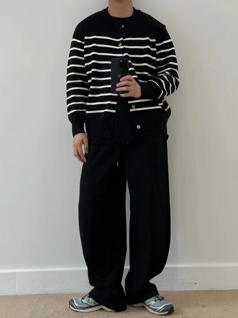 Gestreifter Damen-Strickpullover – Langärmliger, lässiger Mantel mit Knopfleiste vorne, offen, weich und bequem, trendiger College-Stil_voghion.com