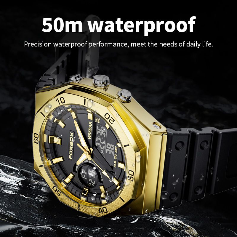 Montre à quartz tendance pour homme, bracelet sport en silicone, style militaire, double affichage, étanche, avec date numérique_voghion.com