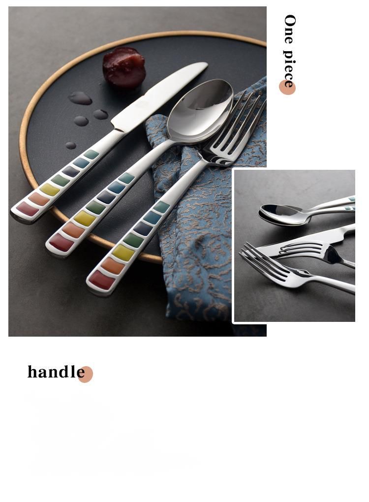 Buntes Besteck im Emaille-Stil für den Heimgebrauch, Messer-, Gabel- und Löffelset aus Edelstahl für Erwachsene und Kinder_voghion.com