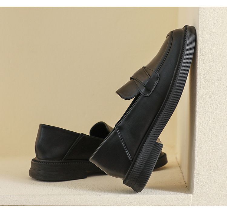 Plateau-Loafer für Damen mit einem Fuß, schwarze Retro-Schuhe aus kleinem Leder, dicker Absatz und weiche Sohle, Einzelschuhe für Damen_voghion.com