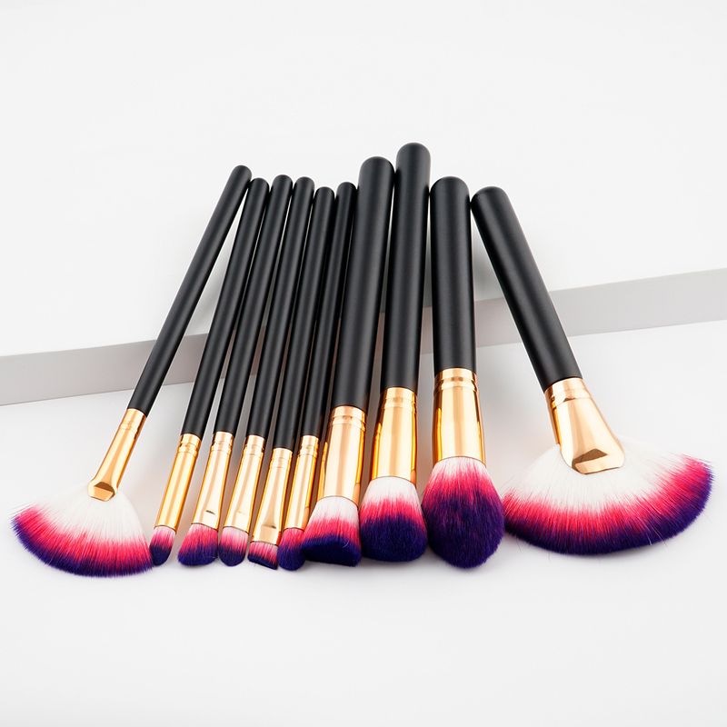 10 pcs makeup brushes makeup tools set large fan brush wooden handle (7 colors in total GUJHUI_voghion.com