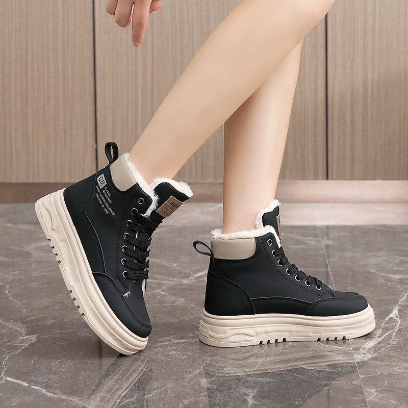 Rd7342 New New Autumn Winter Cotton Shoes Women Thick Sole Color Block Warm Fleece High Top Height Increasing Simple_voghion.com