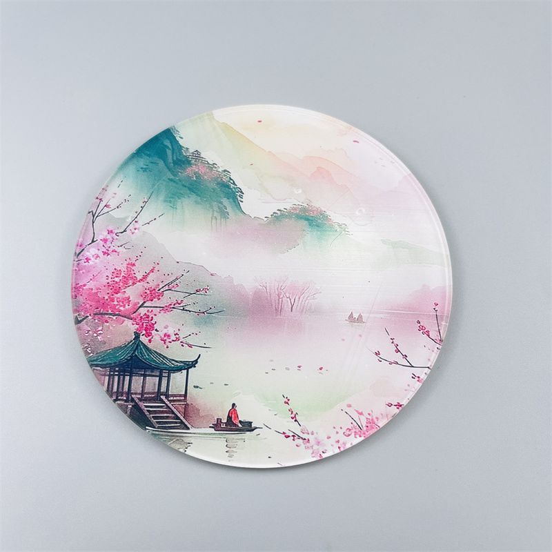 Ink Painting Acrylic Coasters - Heat-Resistant & Non-Slip Round Drink Mats (Set Of 4) - Traditional Oriental Home Decor For Tea & Coffee_voghion.com
