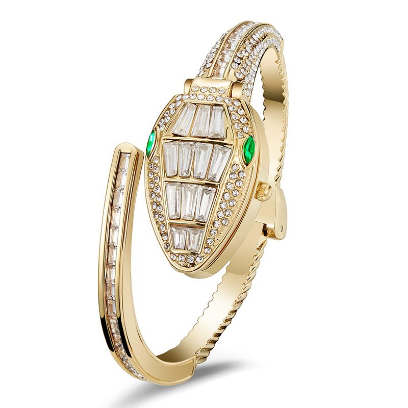 New Women's Snake Light Open Bracelet Inlaid With Diamonds Personalized Fashion Quartz Watch_voghion.com