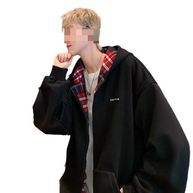 Cardigan con cappuccio semplice e ampio da uomo per autunno e inverno_voghion.com