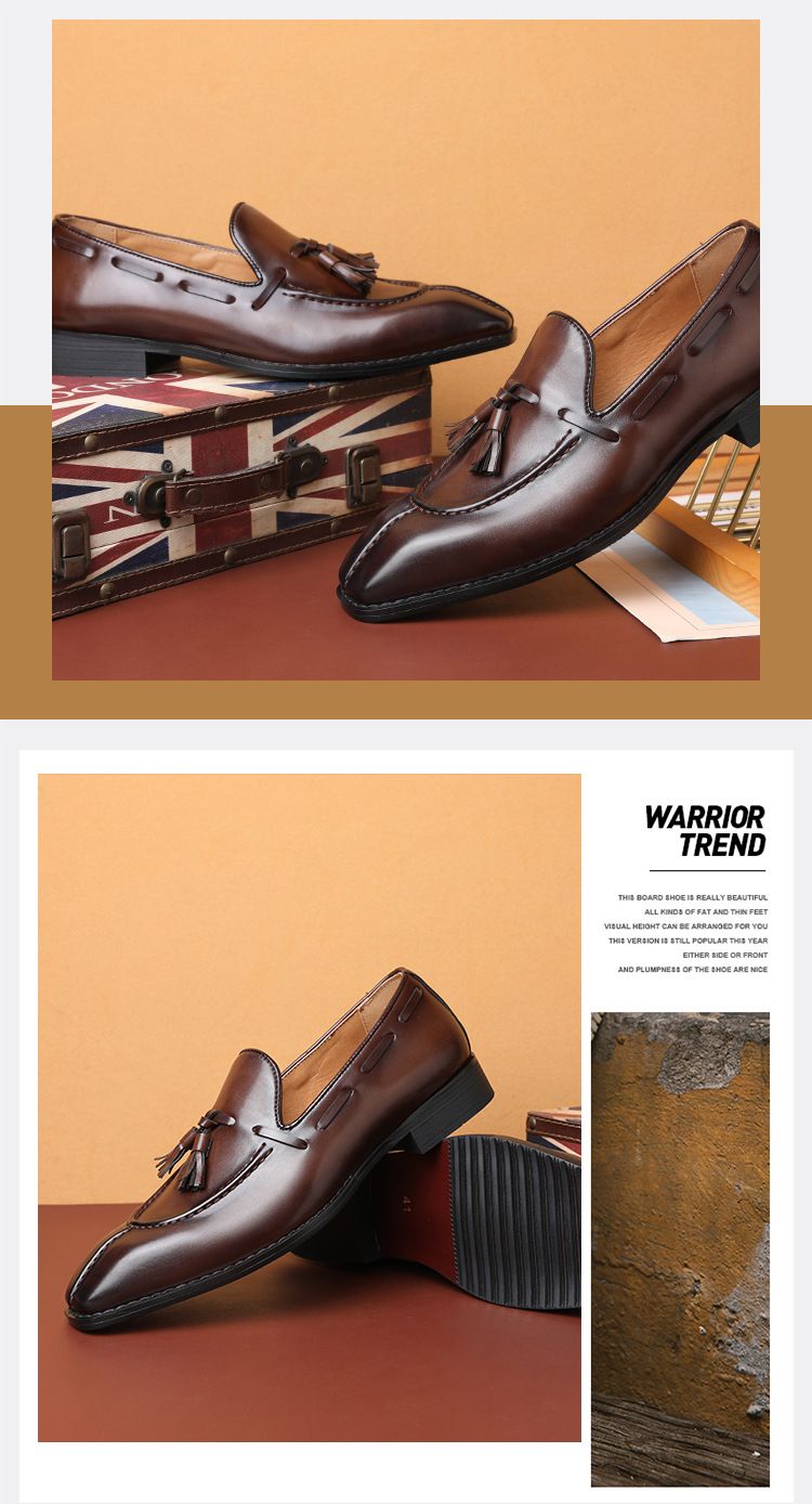 Business casual slip-on andas läderskor unga män fransar små läderskor_voghion.com
