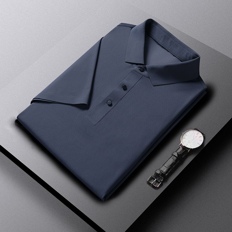 CT 2025 Novo Conjunto de Camiseta e Shorts Sem Costura de Seda Gelada para Homens, Cor Sólida, Polo Simples, Verão, Manga Curta Masculina_voghion.com