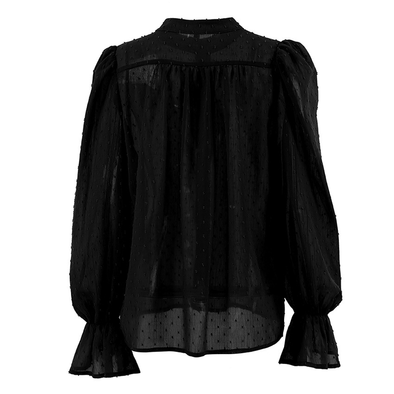 Camicia da donna in chiffon jacquard moda temperamento francese, nicchia femminile, camicetta con maniche a sbuffo e volant allentato_voghion.com