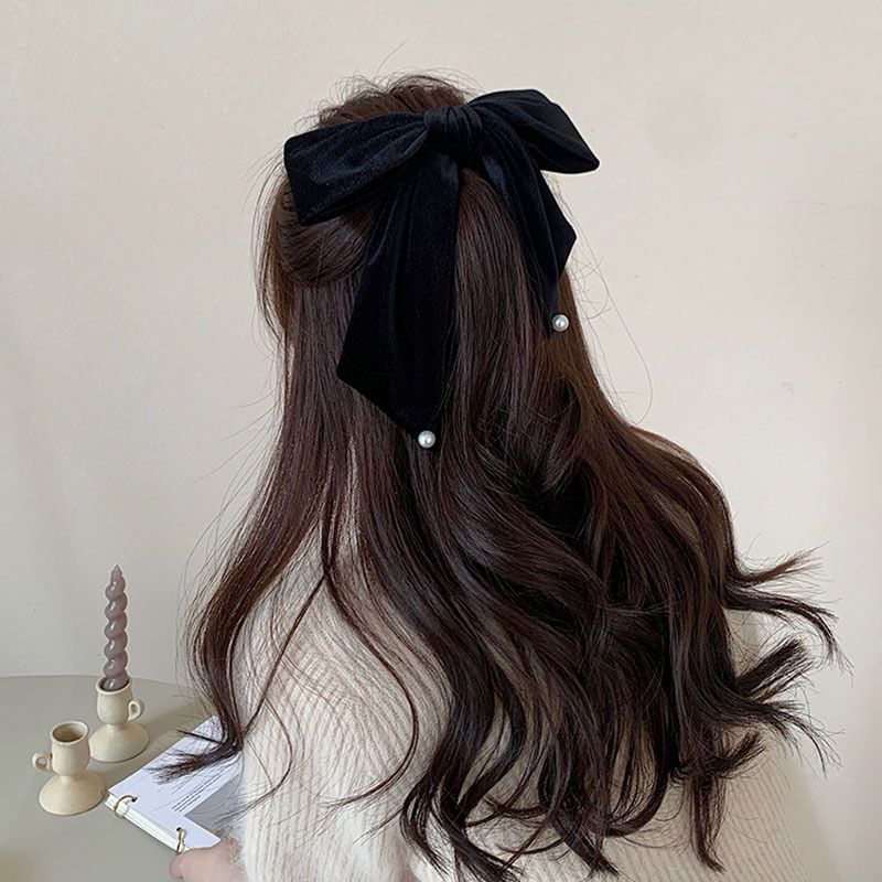 Französische Retro-Samt-Perlenschleifen-Haarnadel 2022, neuer Top-Clip, High Sense Back Spoon Updo-Haarfederclip_voghion.com