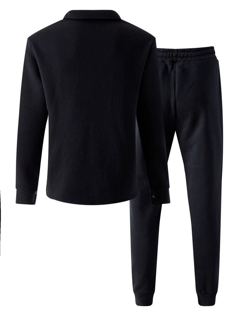 Herren-Set aus gebürsteter Fleecejacke und -hose – Einreihiger Winteranzug (S-XXXL, Schwarz/Grau/Armeegrün)_voghion.com