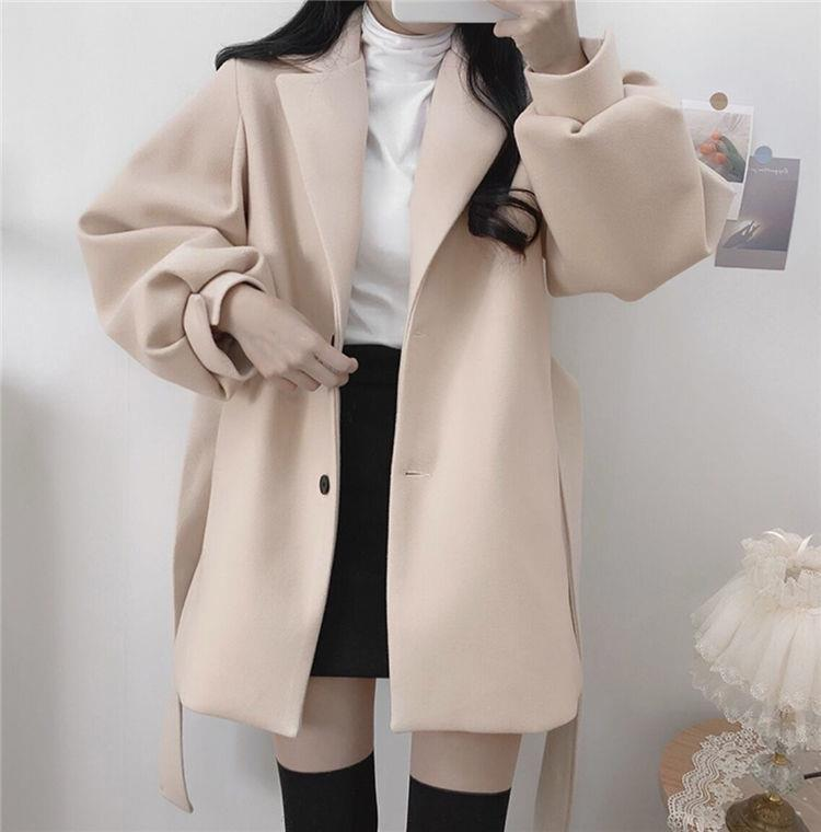 Hepburn estilo casaco de lã preto para mulher outono e inverno 2023 nova cintura pequena engrossado casaco de lã de comprimento médio_voghion.com