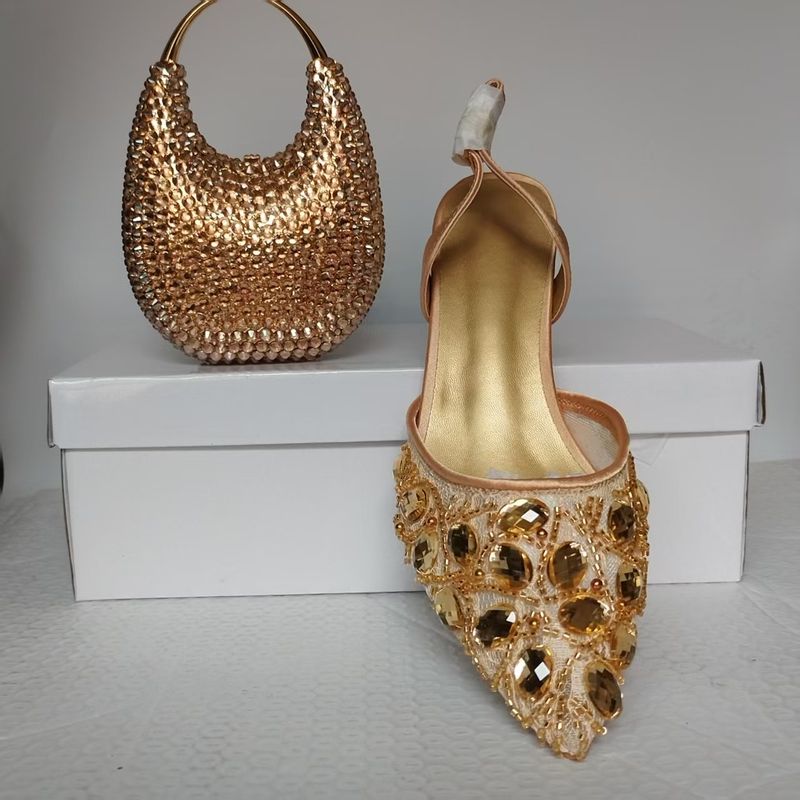 Pointed Diamond High Heels And Bag Set Stiletto Hollow Sexy Fashion Women's Shoes Wedding Shoes Sandals_voghion.com