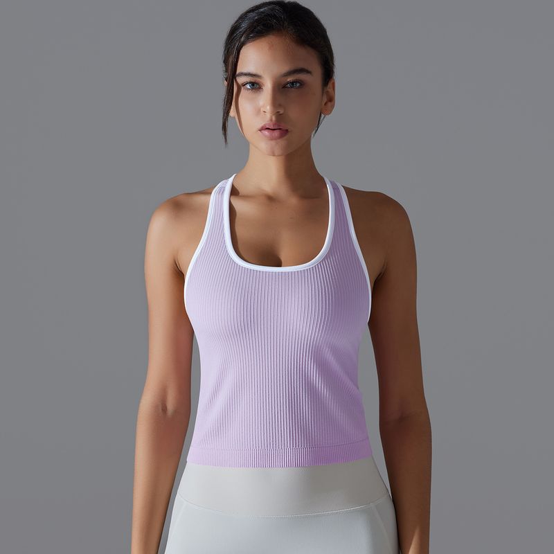 Gilet lungo a forma di I, aderente, in filo di colore unito, ad alta elasticità, sportivo, da corsa, fitness, yoga, da donna_voghion.com