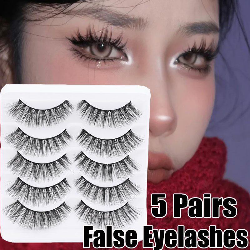 Natürliche lange 5 Paar falsche Wimpern Faux Nerz dickes Volumen handgefertigte wiederverwendbare gefälschte Wimpern Wispy Lashes Ext_voghion.com