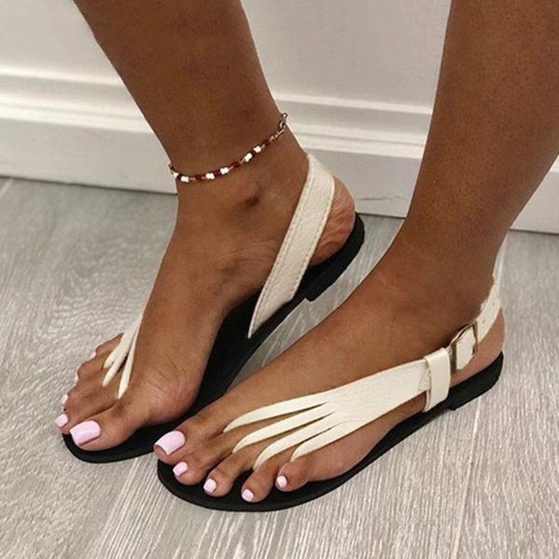 P7 új nyári új női lapos szandálok, pántok, lapos, üreges divatos szandálok strandcipők Zapatillas Mujer_voghion.com