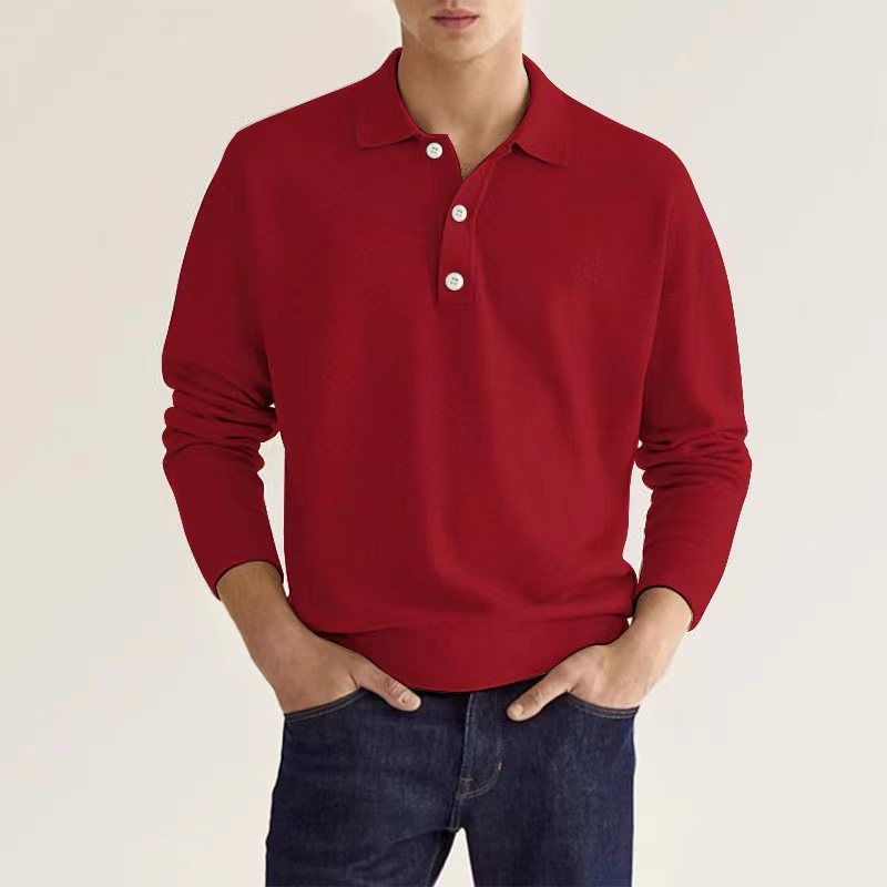 2023 Herbst Langarm V-Ausschnitt Knopf Herren Casual Top Poloshirt_voghion.com