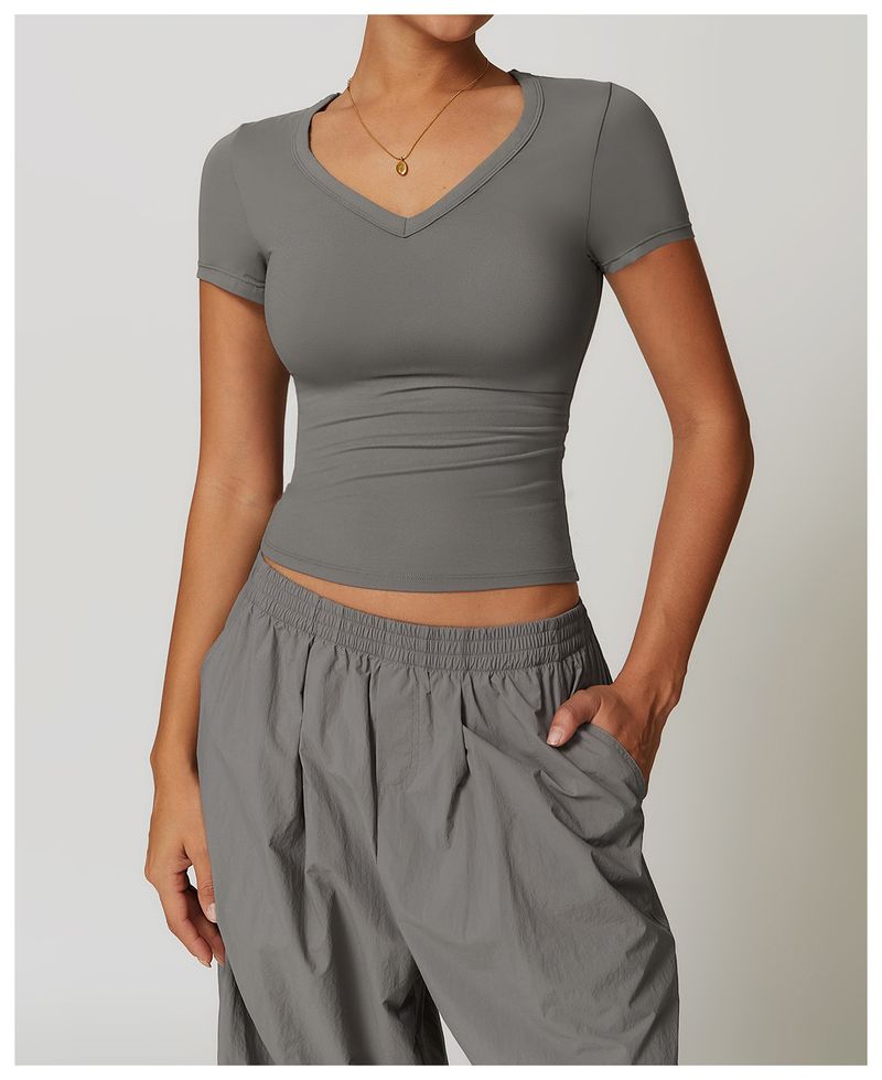 Vêtements pour femmes, haut de yoga moulant à manches courtes, résistant aux chocs, pour la course à pied, le Pilates, le fitness, le sport, le séchage rapide_voghion.com