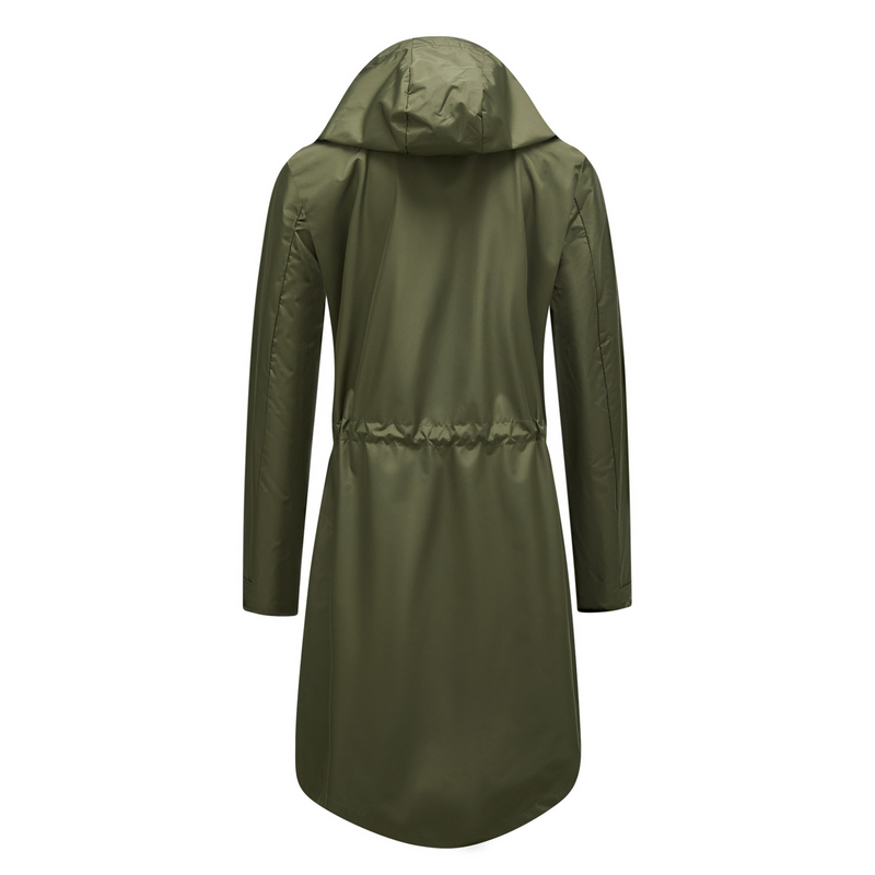 Trench casual da donna K Long con cappuccio, impermeabile, tinta unita con fodera a righe, cappotto dritto._voghion.com