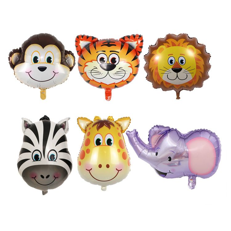 Animal Head Foil Balloons Set - Lion, Deer, Cow, Tiger, Zebra, Donkey, Monkey, Pig, Elephant & Dog Shaped Party Decorations_voghion.com