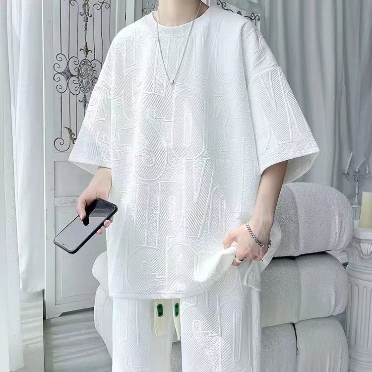 Herrenbekleidung Übergröße Anzug T-Shirt Jungen Kurzarm Sommeroberteil Vielseitig Locker Halbarm Fünf-Punkt-Ärmel Männer_voghion.com