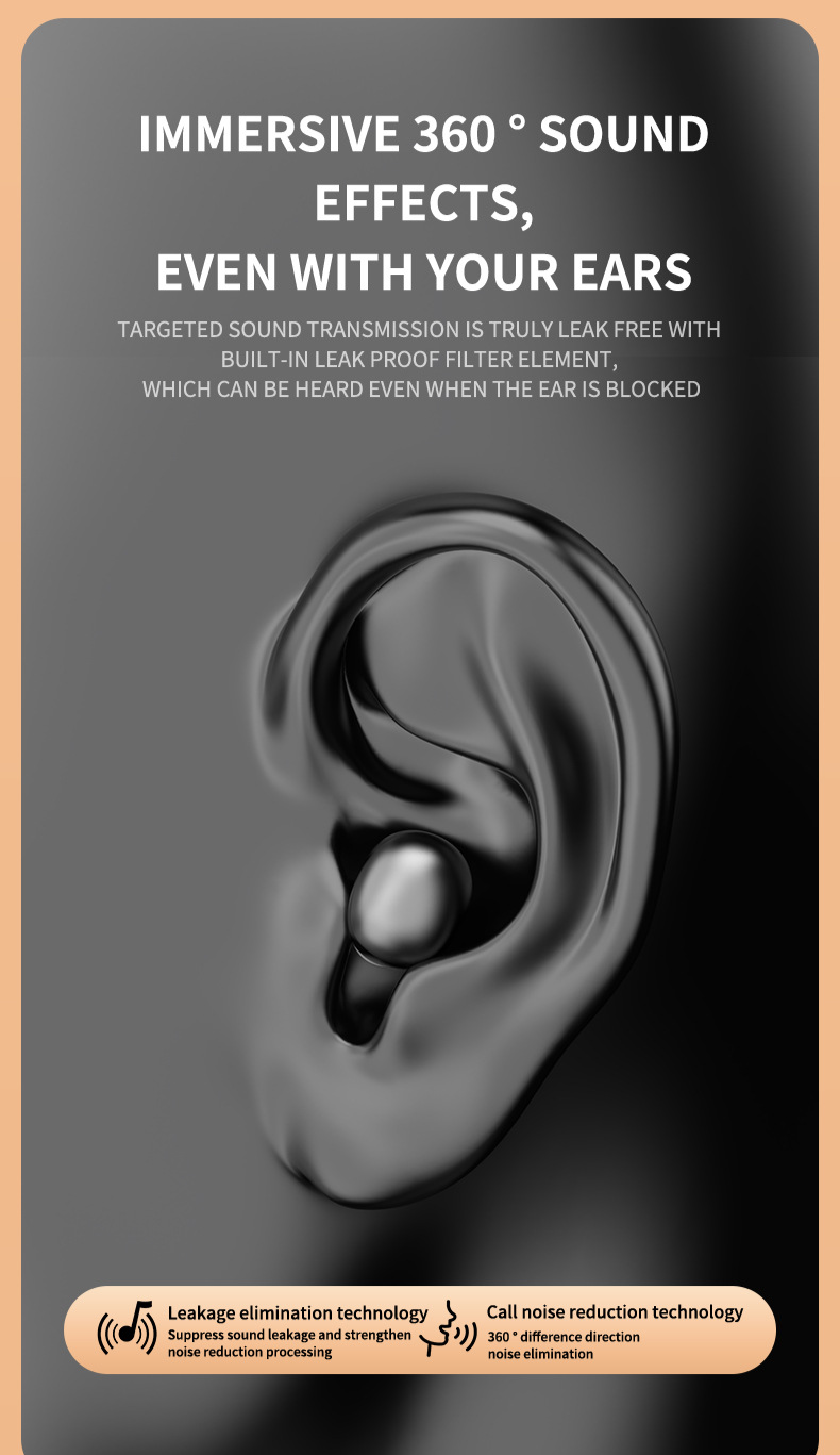 Mini auricolari Bluetooth wireless ultra sottili, indolori, comodi, per dormire su un fianco, lunga durata della batteria, cancellazione del rumore ultra bassa_voghion.com