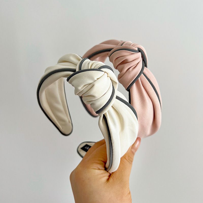 Unisex Color contrast simple fabric sen women's tie headband Headband women's wide edge_voghion.com