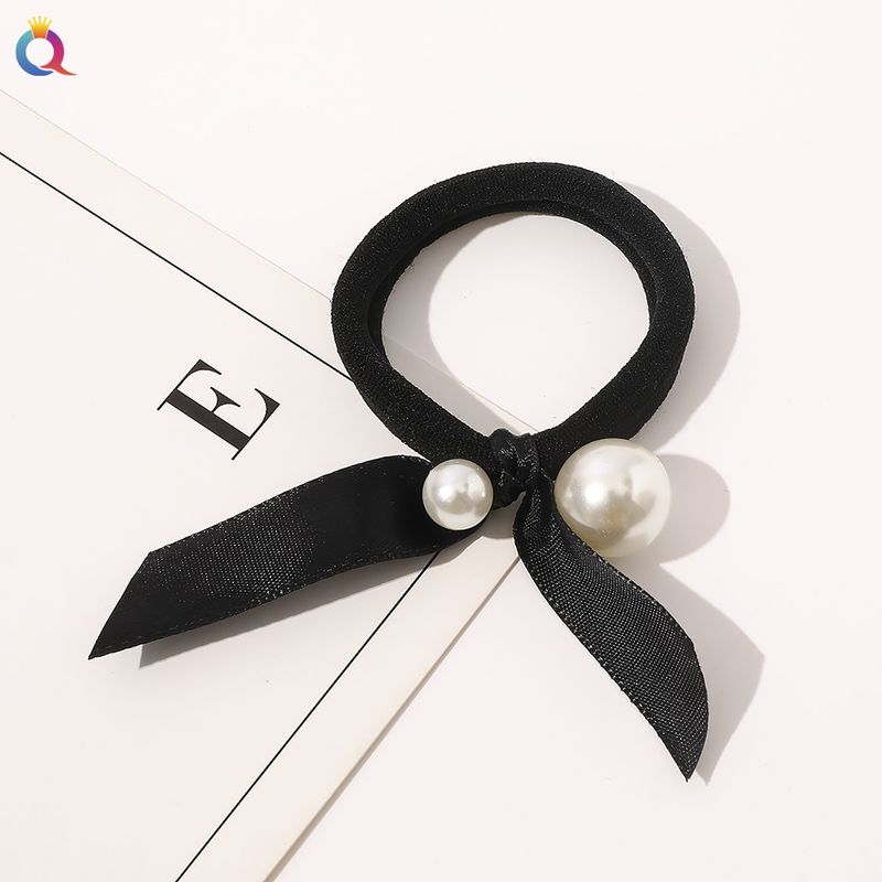 Hair Bow - Black & Houndstooth Pearl Hair Tie Set, Elegant Hair Accessories For Women (3PCS, Adjustable, 5mm Pearls)_voghion.com