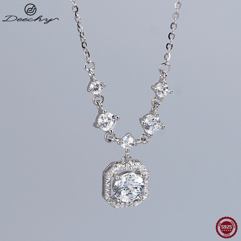 Choker Deechy da donna in argento puro, elegante collana quadrata in pietra artificiale, gioielli per anniversario_voghion.com