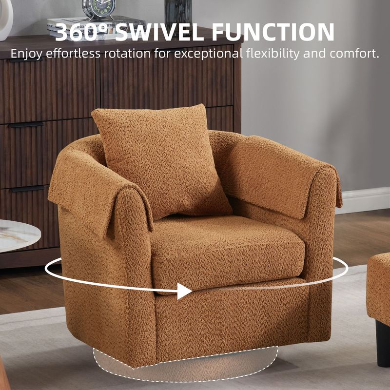 Swivel Accent Chair With Ottoman Set, Modern Chenille Barrel Armchair With Removable Back Pillow & 2 Armrest Covers For Living Room, Bedroom, Office, Yellow_voghion.com