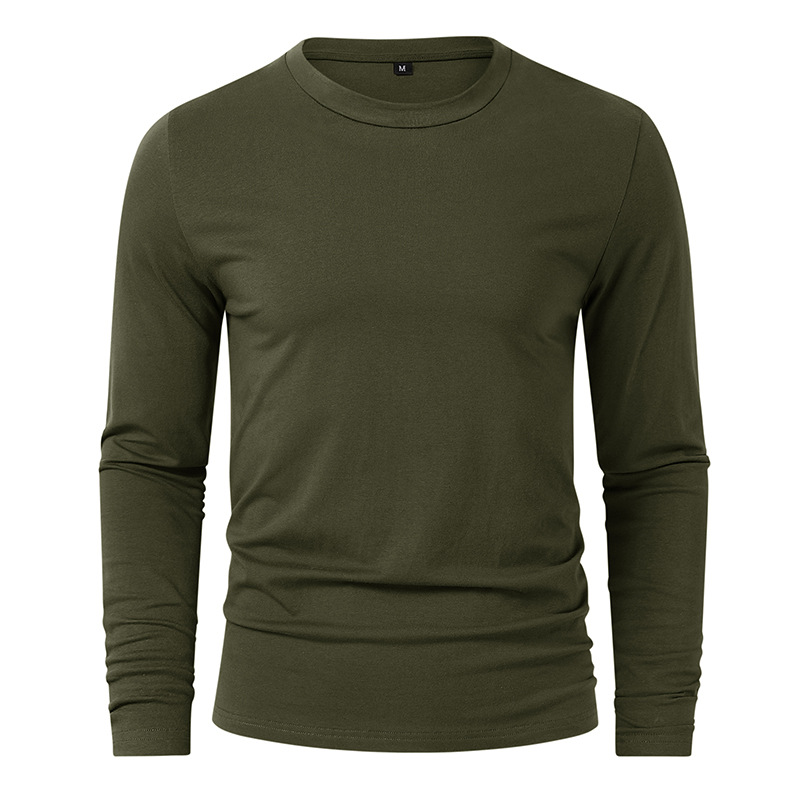 Herrenbekleidung Herren-Langarm-T-Shirt für Herren, einfarbig, Rundhalsausschnitt, langärmelig_voghion.com