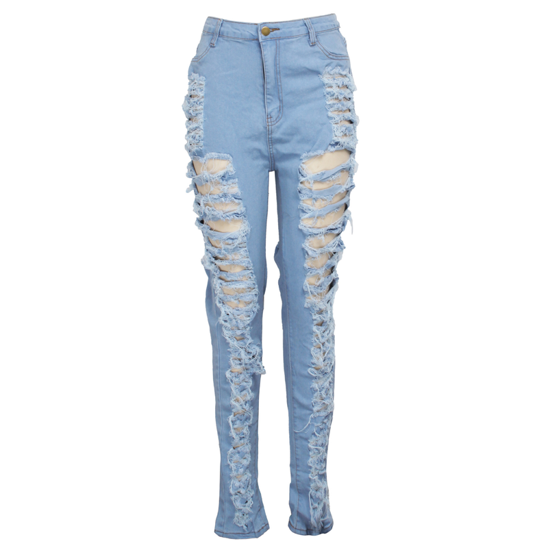 Dameskleding HSF2328 grote maten dameskleding gepersonaliseerde gescheurde slanke stretchdenim petite broek_voghion.com