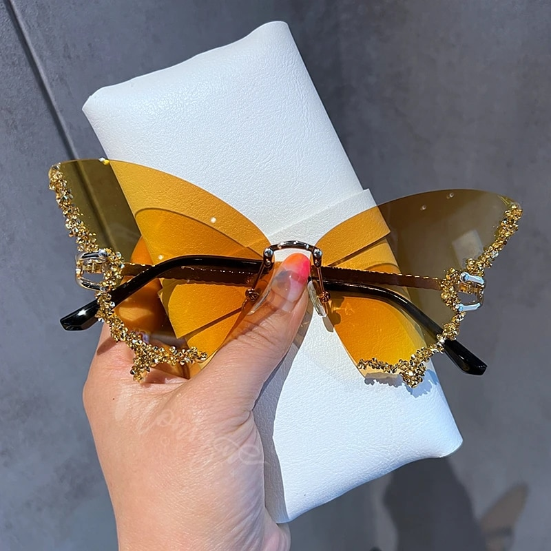 Diamond Butterfly Sunglasses Women Brand y2k Vintage Rimless Oversized Sun Glasses Ladies Eyewear gafas de sol_voghion.com
