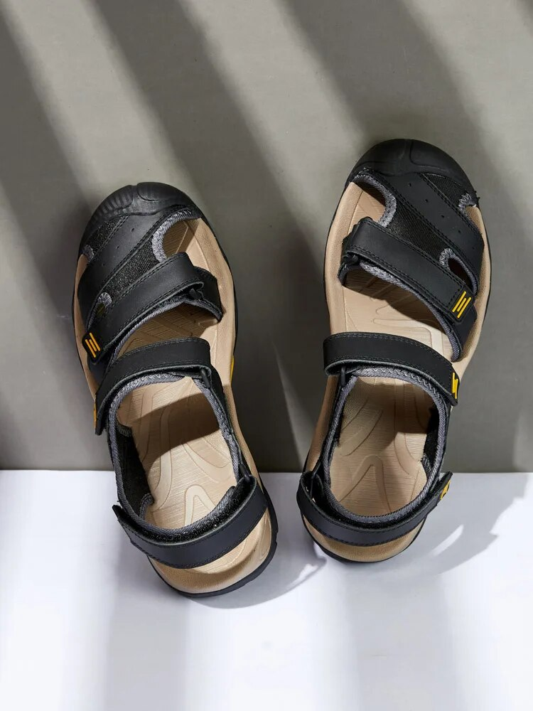 Summer New Genuine Leather Large Size 38-48 Fashion Slippers Men's Sandals Outdoor Beach Shoes_voghion.com