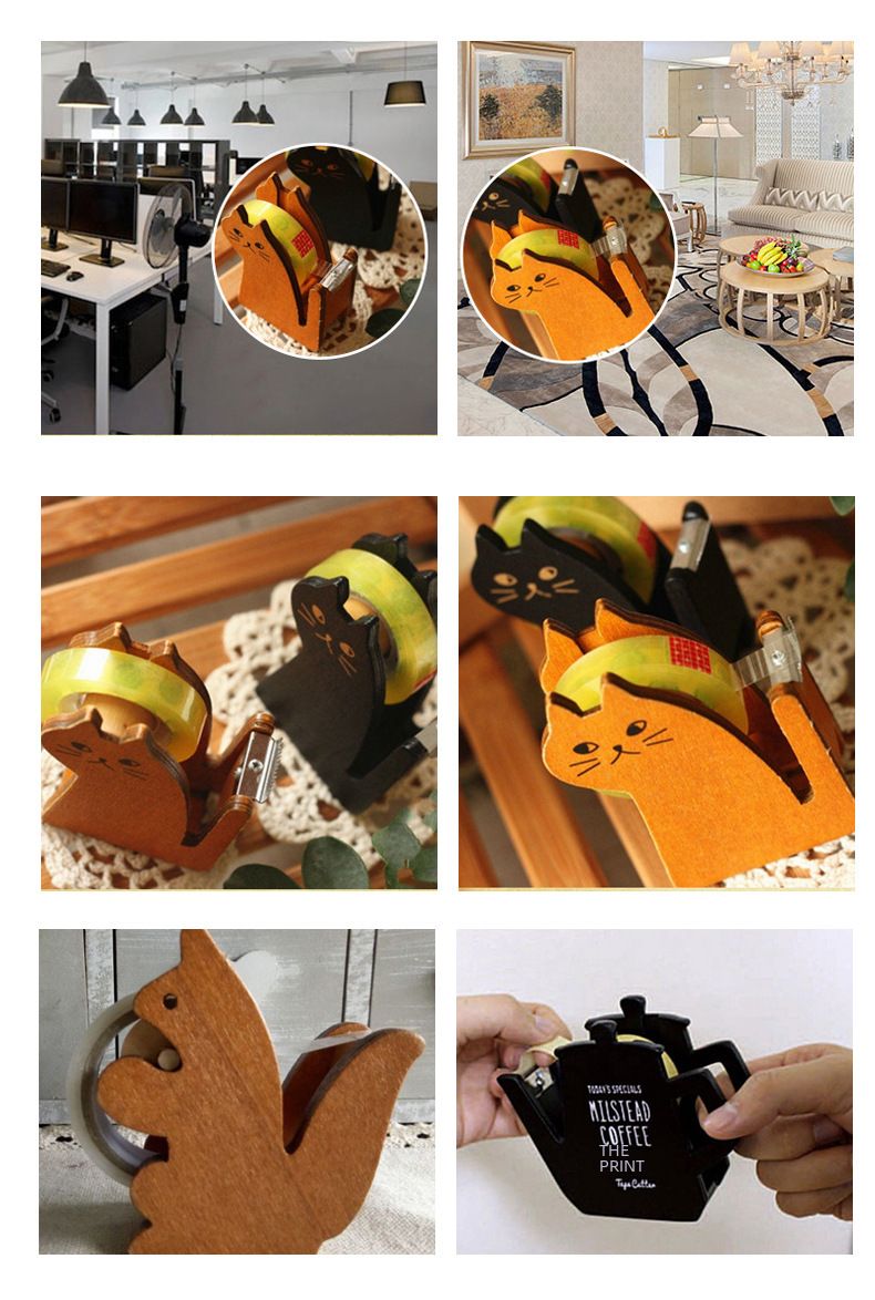 New cute cat rack new Miranda zakka cat tape holder retro wooden tape holder factory wholesale_voghion.com