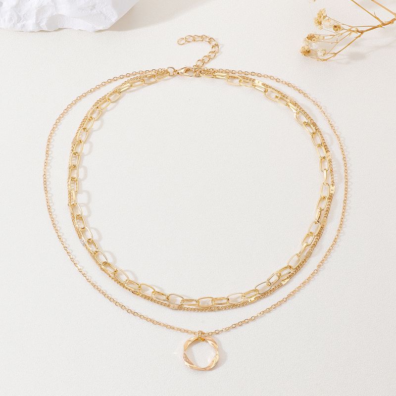 ins Style Exaggerated Thick Chain Stacked Necklace Women's Punk Hip-Hop Circle Pendant Multi-Layer Alloy Necklace Trendy_voghion.com