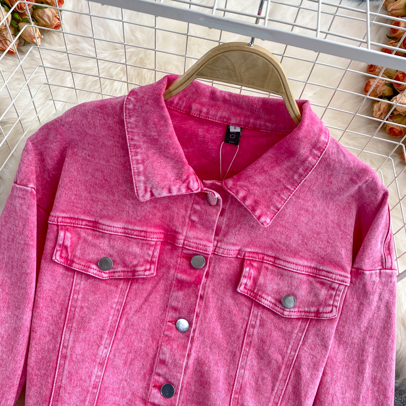 Ropa de mujer Conjunto de dos piezas formado por chaqueta y pantalón corto de mezclilla rosa y holgado para mujer_voghion.com