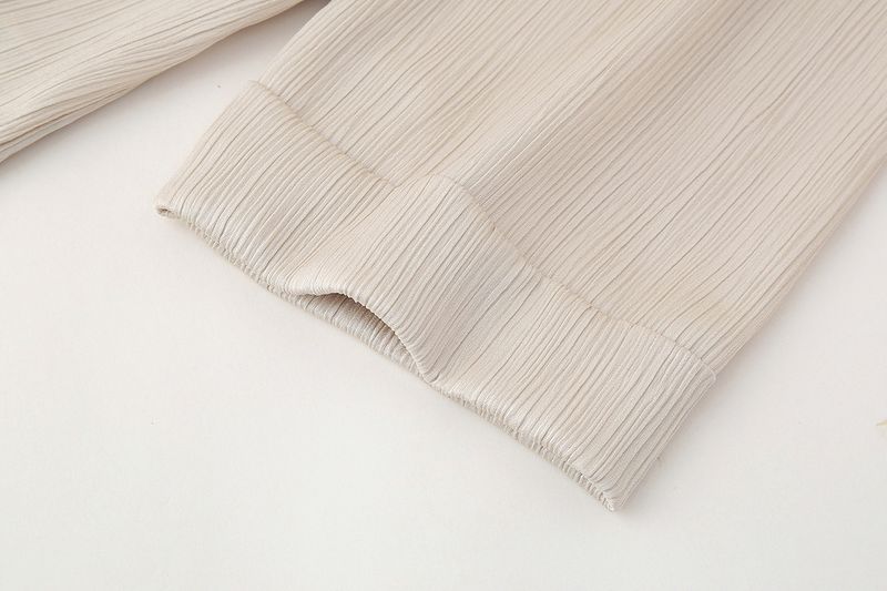 Roupas femininas estilo de rua com efeito amassado, blazer trespassado, calças com efeito amassado_voghion.com