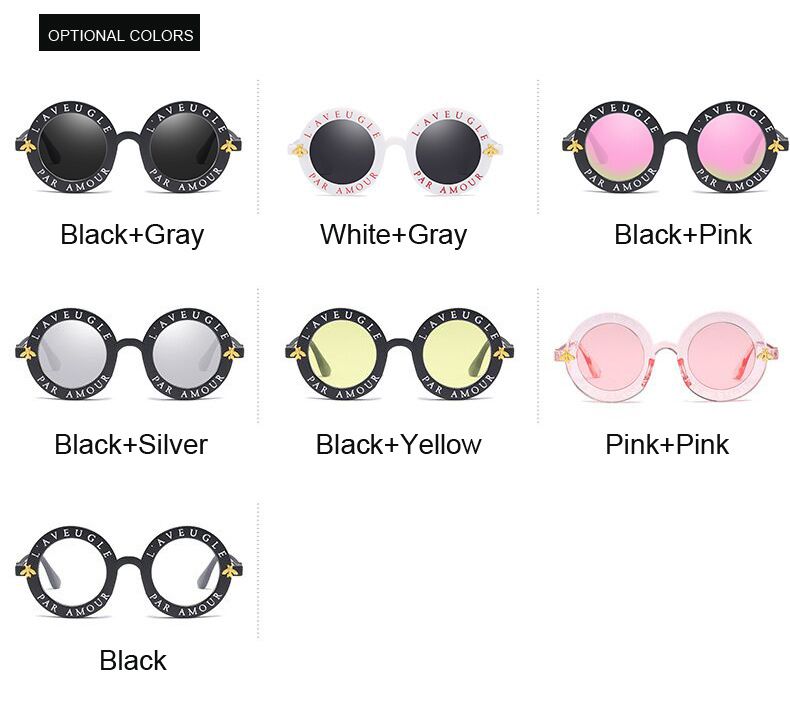 Fashion Retro Sexy Black Round Sunglasses Woman Brand Designer English Letters Bee Circle Sun Glasses Fashion Female Shades_voghion.com