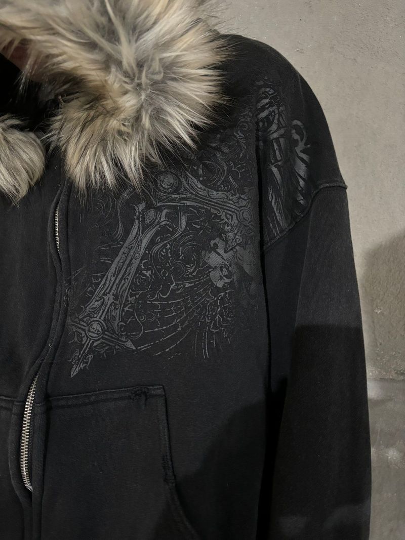 Fluffy Hat Sweater Printed Long-sleeved Pullover Hoodie Retro Jacket Street Trend Y2k_voghion.com
