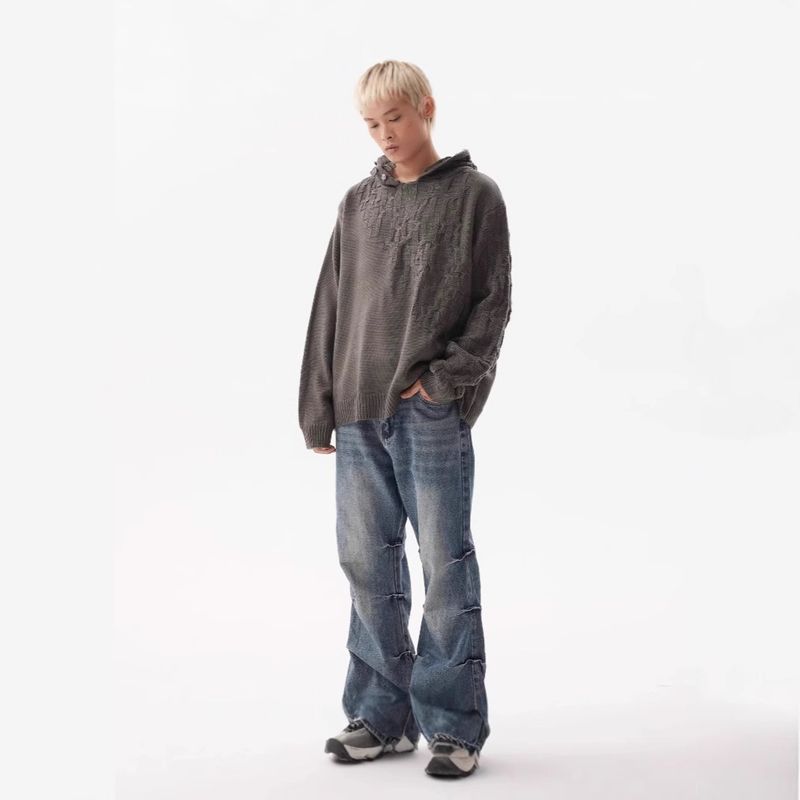 Retro dislocation weaving design, new sweater, men's trendy brand, versatile hooded knit sweater, couple jacket_voghion.com