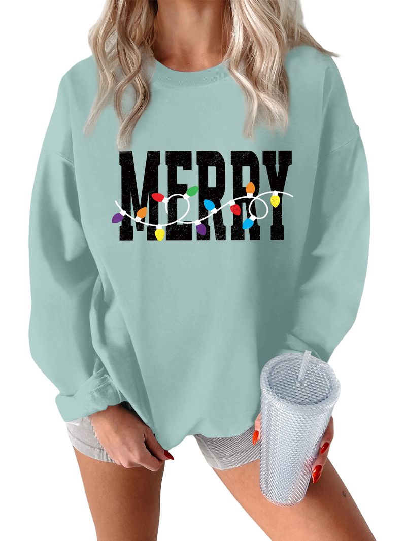 Fashion Versatile Elegant Women's Merry Light Bulb Print Thickened Warm Sweatshirt_voghion.com