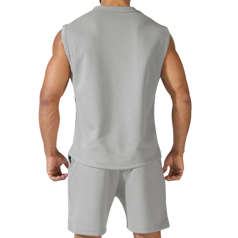 Men's Clothing new summer sleeveless sports suit men's casual thin top solid color waistcoat two piece set for men_voghion.com