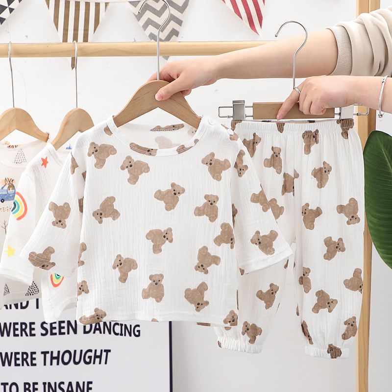 Nuevo traje de dibujos animados con aire acondicionado para niños y niñas, conjunto de manga larga, ropa informal para el hogar, pijamas, conjunto de dos piezas para bebé_voghion.com