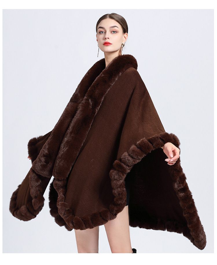 Elegante cardigan oversize con maniche a pipistrello e collo in pelliccia sintetica di coniglio - Lungo cappotto avvolgente con apertura frontale per donna (colori multipli)_voghion.com